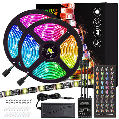 

10M(2x5M) High-Quality Black PCB Music Timing Synchronous Control Waterproof Flexible Light Bar 5050 RGB IR 40 Key Controller with12V 4A Adapter Kit