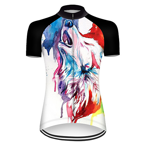 

21Grams Women's Short Sleeve Cycling Jersey Polyester Black / White Gradient Animal Wolf Bike Jersey Top Mountain Bike MTB Road Bike Cycling Breathable Quick Dry Ultraviolet Resistant Sports Clothing
