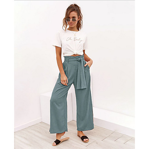 

Women's Basic Wide Leg Pants - Solid Colored Wine Black Yellow S / M / L