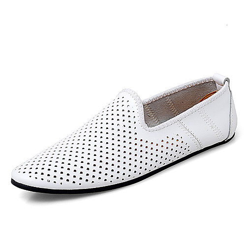 

Men's Summer Classic / Casual Daily Office & Career Loafers & Slip-Ons Walking Shoes Leather Breathable Non-slipping Wear Proof Booties / Ankle Boots White / Black / Brown / Hollow-out