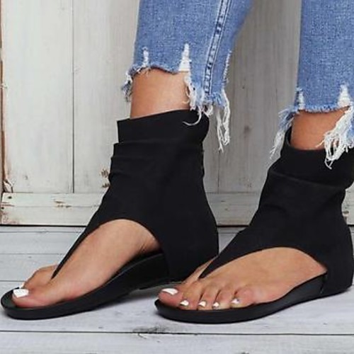 

Women's Sandals Summer Flat Heel Open Toe Daily Suede Black / Red / Khaki