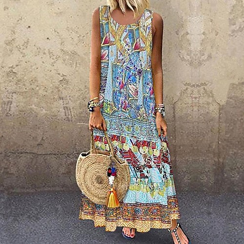 

Women's A-Line Dress Dress - Sleeveless Print Summer Street chic 2020 Light Blue S M L XL XXL XXXL XXXXL XXXXXL