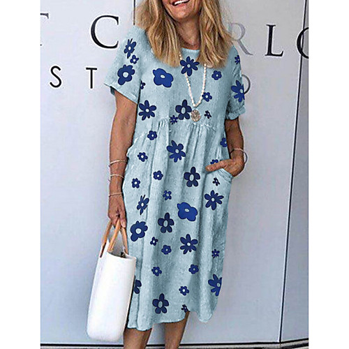 

Women's A-Line Dress Midi Dress - Short Sleeves Floral Summer Casual Mumu 2020 Beige Light Blue S M L XL XXL XXXL