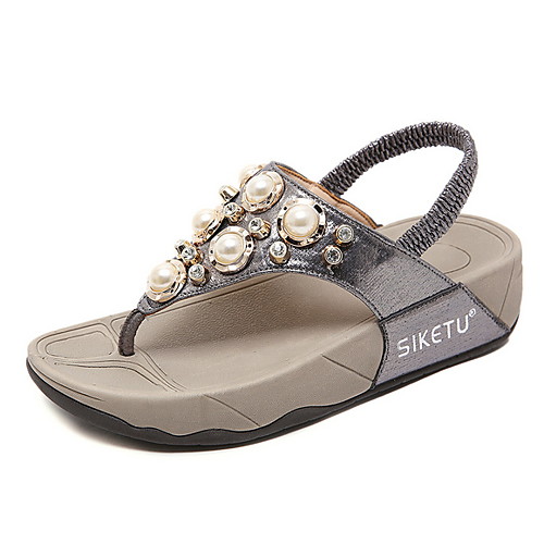 

Women's Sandals Summer Flat Heel Open Toe Daily PU Black / Gold / Gray