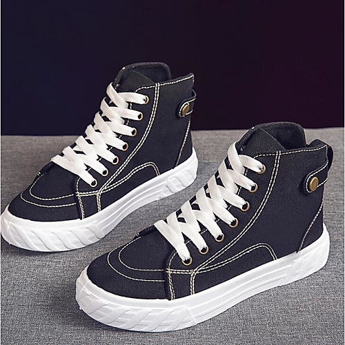 

Women's Flats Spring & Fall Flat Heel Round Toe Daily Canvas White / Black