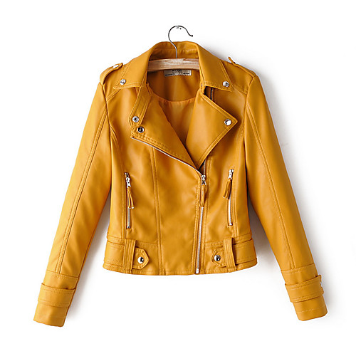 

Women's Daily Short Jacket, Solid Colored Notch Lapel Long Sleeve Polyester Yellow / Blushing Pink / Red