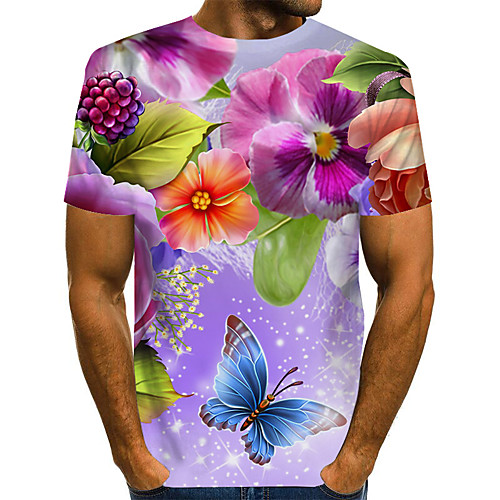 

Men's Plus Size Geometric 3D Print T-shirt Street chic Exaggerated Daily Going out Round Neck Rainbow / Short Sleeve