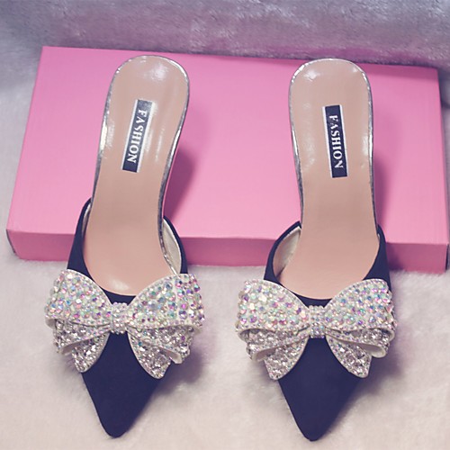 

Women's Sandals Spring & Fall / Spring & Summer Kitten Heel Pointed Toe Casual Sweet Daily Party & Evening Rhinestone / Crystal / Bowknot Solid Colored Suede Black