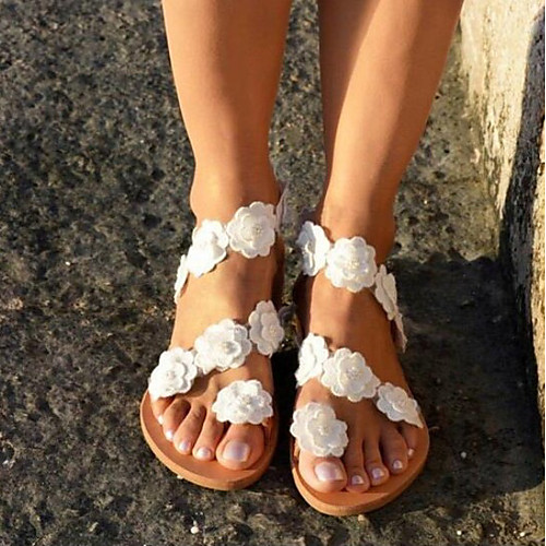 

Women's Sandals Summer Flat Heel Peep Toe Daily PU White