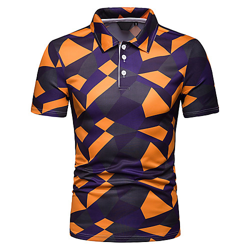 

Men's Polo Graphic Short Sleeve Daily Tops Blue Orange