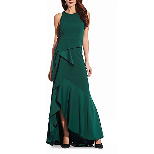 

Mermaid / Trumpet Mother of the Bride Dress Elegant Jewel Neck Asymmetrical Chiffon Sleeveless with Pleats Ruffles 2021