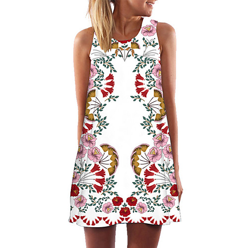 

Women's Shift Dress - Sleeveless Floral Geometric Color Block Summer Casual Party Going out 2020 White Black Blue Yellow Blushing Pink Green S M L XL XXL