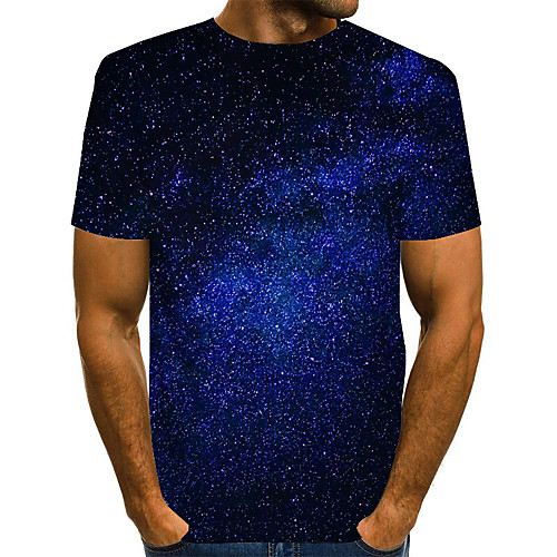 

Men's Graphic 3D Print Space T-shirt Basic Daily Round Neck Blue / Purple / Red / Yellow / Green / Short Sleeve