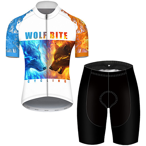 

21Grams Men's Short Sleeve Cycling Jersey with Shorts Polyester Black / White Galaxy Animal Wolf Bike Clothing Suit Breathable Quick Dry Ultraviolet Resistant Reflective Strips Sweat-wicking Sports