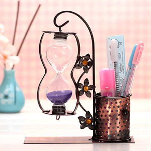 

Single hanging copper art hourglass pen holder combination metal crafts timer creative European home crafts pen holder 1619.5cm