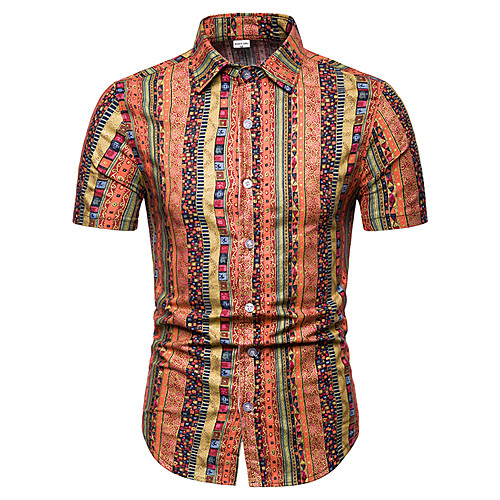 

Men's Floral Tribal Black & Red Print Shirt Basic Tropical Daily Going out Classic Collar Blue / Red / Yellow / Khaki / Green / Short Sleeve