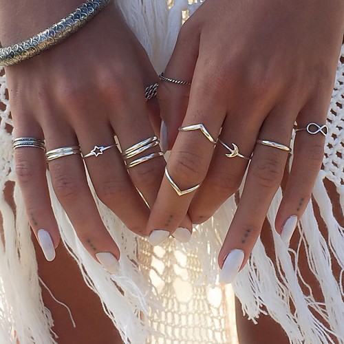 

Women's Ring Set 12pcs Silver Alloy Circular Boho Street Jewelry