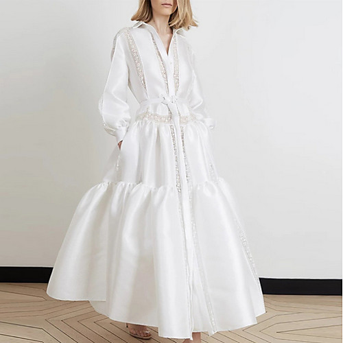 

Women's Sheath Dress - Long Sleeve Solid Color Summer Elegant 2020 White S M L XL