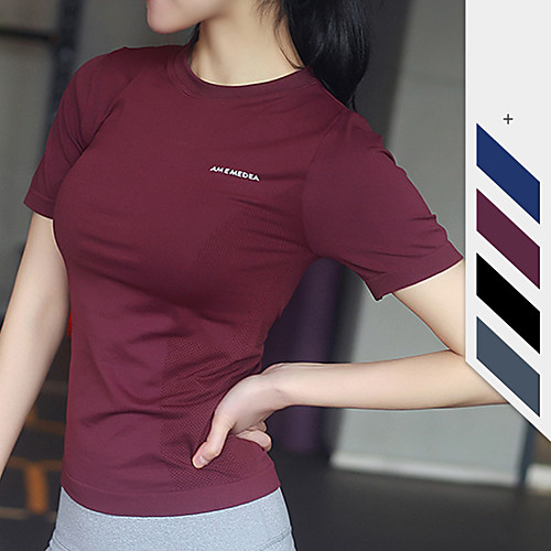 

Women's Yoga Top Solid Color Black Burgundy Blue Gray Running Fitness Gym Workout Tee / T-shirt Short Sleeve Sport Activewear Breathable Comfort Quick Dry Stretchy