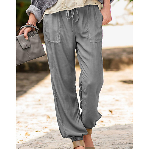 

Women's Basic Loose Chinos Pants - Solid Colored Black Blue Khaki S / M / L