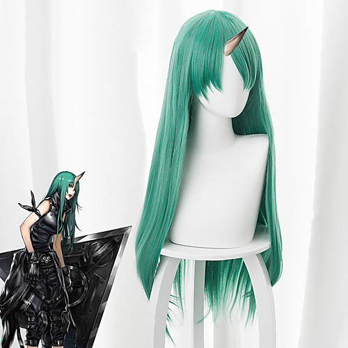 

Arknights Cosplay Wigs Women's Neat Bang 35 inch Heat Resistant Fiber kinky Straight Green Green Anime
