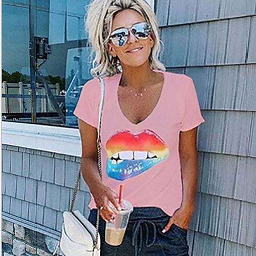 

Women's 3D T-shirt Daily V Neck White / Black / Blue / Yellow / Blushing Pink