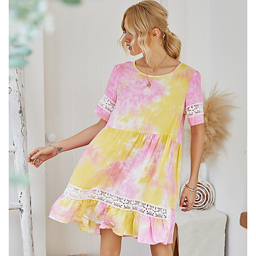 

Women's A-Line Dress Short Mini Dress - Short Sleeves Tie Dye Summer Casual 2020 Yellow S M L XL