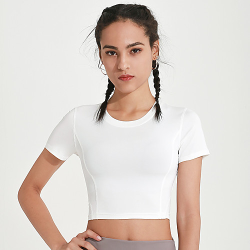 

Women's Crop Top Patchwork Solid Color White Black Pink Mesh Yoga Running Fitness Tee / T-shirt Short Sleeve Sport Activewear Breathable Quick Dry Comfortable Stretchy