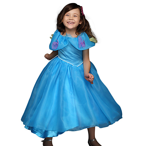 

Princess Cinderella Anna Dress Flower Girl Dress Girls' Movie Cosplay A-Line Slip Blue Dress Children's Day Masquerade Tulle Polyester