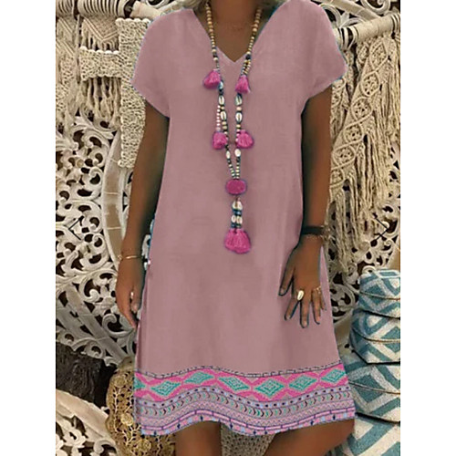 

Women's Shift Dress Knee Length Dress - Short Sleeves Floral Summer Street chic 2020 Blushing Pink Gray S M L XL XXL XXXL XXXXL