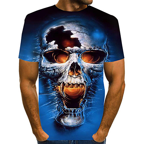 

Men's Plus Size 3D Skull Pleated Print T-shirt Street chic Exaggerated Daily Going out Round Neck Rainbow / Short Sleeve