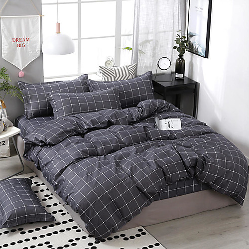 

Simple wind-printed plaid pattern bedding four-piece quilt cover bed sheet pillow cover dormitory single double