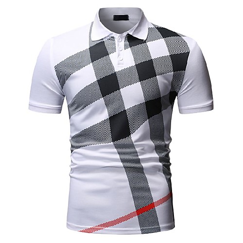 

Men's Color Block Black & White Print Polo Business Work White / Black / Navy Blue / Short Sleeve