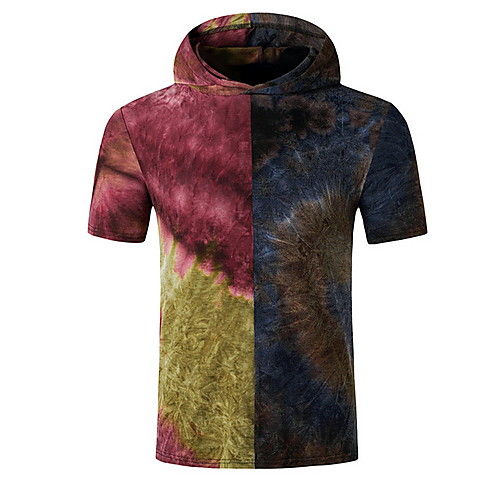 

Men's Tie Dye Print Slim T-shirt Basic Daily Hooded Purple / Red / Short Sleeve