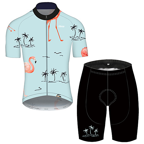 

21Grams Men's Short Sleeve Cycling Jersey with Shorts Blue Flamingo Floral Botanical Bike UV Resistant Quick Dry Sports Flamingo Mountain Bike MTB Road Bike Cycling Clothing Apparel / Stretchy