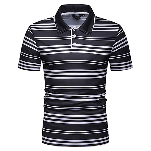 

Men's Striped Polo Basic Elegant Daily Going out White / Black