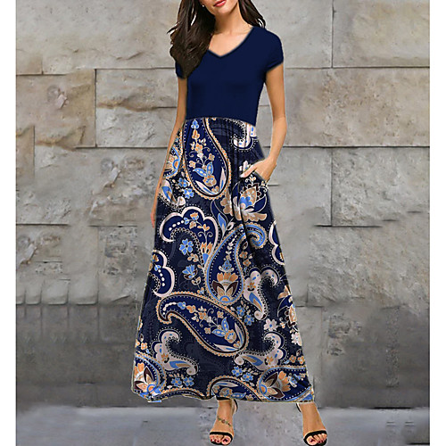 

Women's A-Line Dress Knee Length Dress - Short Sleeves Geometric Print Summer Casual Daily 2020 Navy Blue M L XL XXL XXXL
