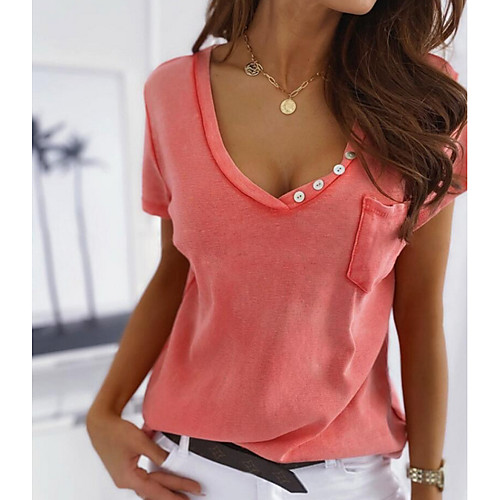 

Women's Solid Colored T-shirt Daily V Neck Red / Khaki / Gray