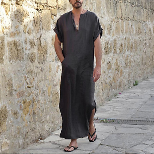 

Men's Solid Colored Tunic Daily V Neck Black / Gray / Light Blue / Short Sleeve