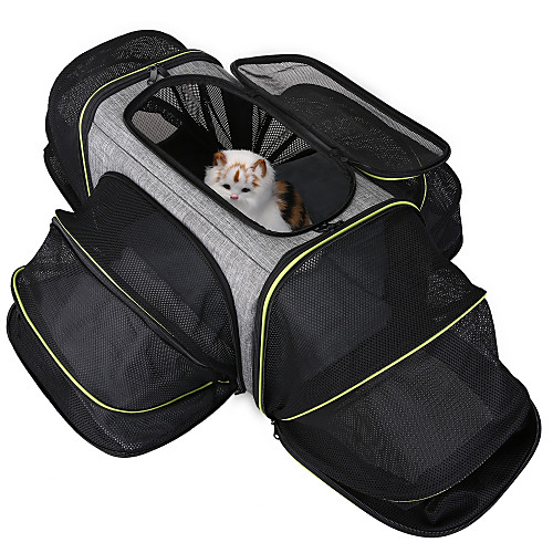 

Dog Cat Pets Cages Travel Carrier Bag Airline Approved Pet Carrier Breathable Washable Travel Color Block Fashion Terylene Gray