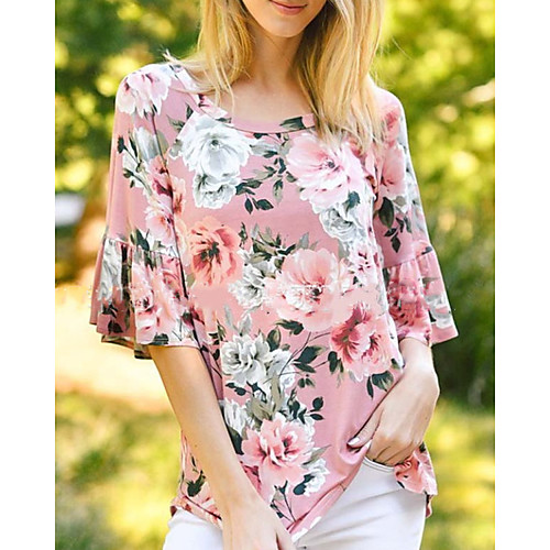 

Women's Geometric Ruffle Print T-shirt Daily Blushing Pink