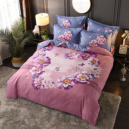 

4 Pieces Duvet Cover Set Elegant Floral Pattern Brushed Comfortable Beddings