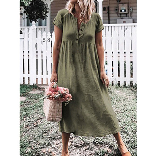 

Women's Maxi Shift Dress - Short Sleeves Solid Color Summer Casual Daily Loose 2020 Blue Purple Yellow Army Green Orange Gray S M L XL XXL XXXL XXXXL / Cotton
