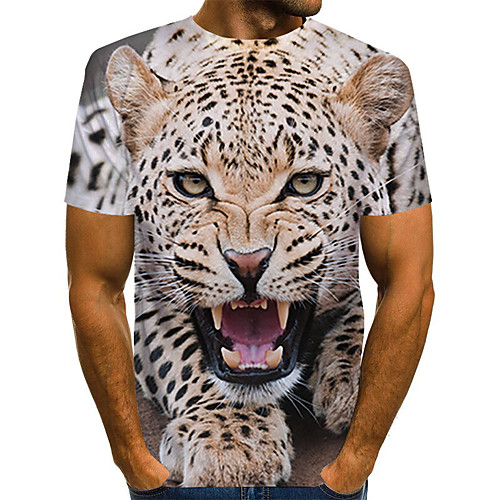 

Men's Plus Size 3D Animal Print T-shirt Basic Daily Round Neck Light Brown / Short Sleeve