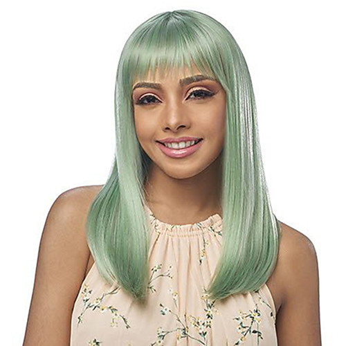 

Synthetic Wig Straight Halloween Neat Bang Wig Medium Length Green Synthetic Hair 20 inch Women's Best Quality Green hairjoy