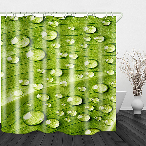 

Leaves Water Drops After Rain Digital Print Waterproof Fabric Shower Curtain for Bathroom Home Decor Covered Bathtub Curtains Liner Includes with Hooks