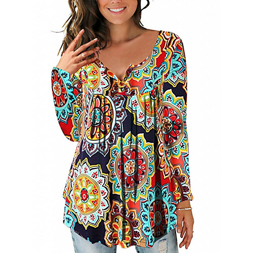 

Women's Geometric Blouse Daily V Neck Yellow / Gray