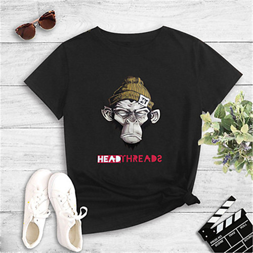 

Women's Cartoon Print Loose T-shirt Basic Daily Going out White / Black / Yellow / Blushing Pink / Gray