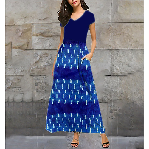 

Women's A-Line Dress Knee Length Dress - Short Sleeves Geometric Print Summer Casual Daily 2020 Blue M L XL XXL XXXL