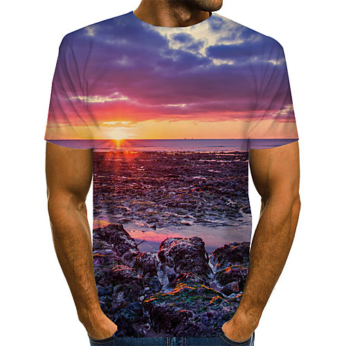 

Men's 3D T-shirt Basic Exaggerated Daily Round Neck Rainbow / Short Sleeve